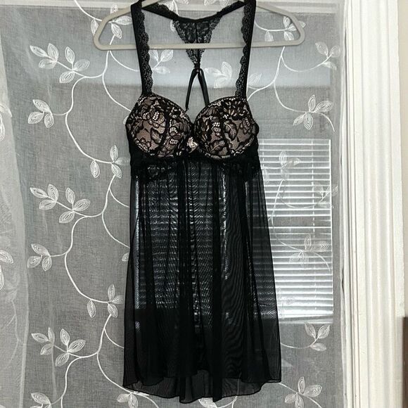 Daisy Fuentes Women’s Size Large Babydoll Lingerie Black Built In Bra Intimates - Picture 1 of 10